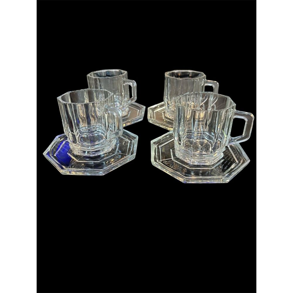 Glass Espresso Cups and Saucers Set of 4